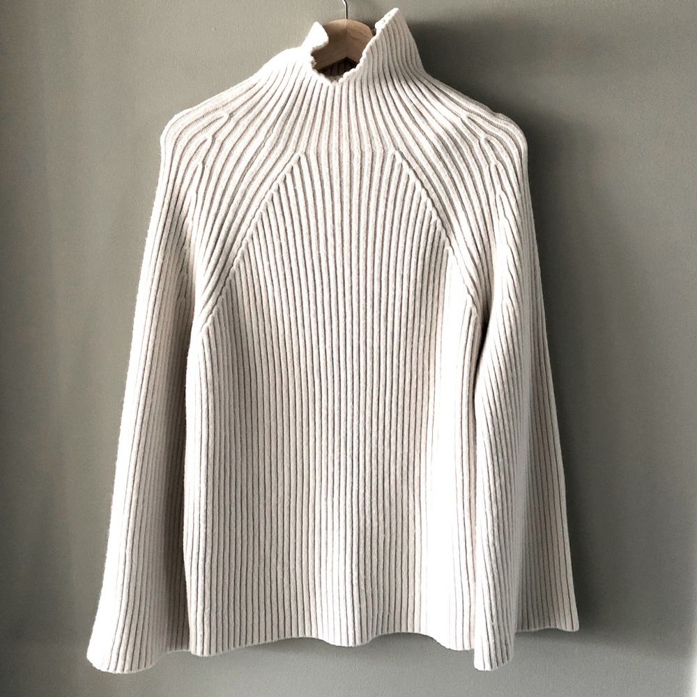 White Ivory Knit Sweater Mock Turtle Neck Bell